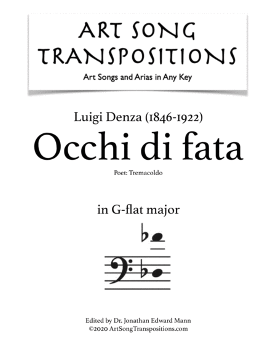 DENZA: Occhi di fata (transposed to G-flat major, bass clef) Voice scores gallery preview page 1