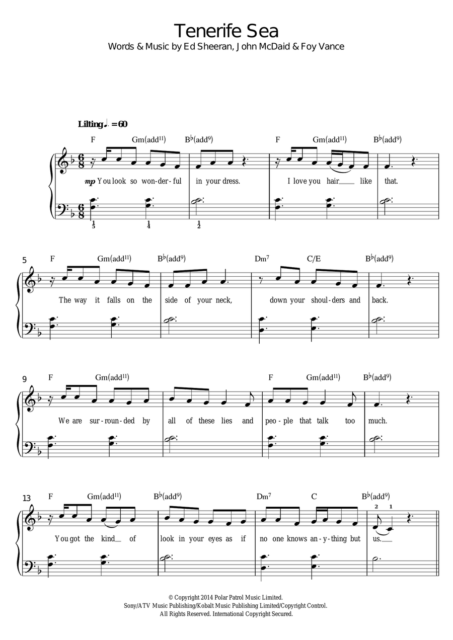 Tenerife Sea Easy Piano scores gallery preview page 1