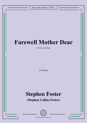 Book cover for S. Foster-Farewell Mother Dear,in B Major