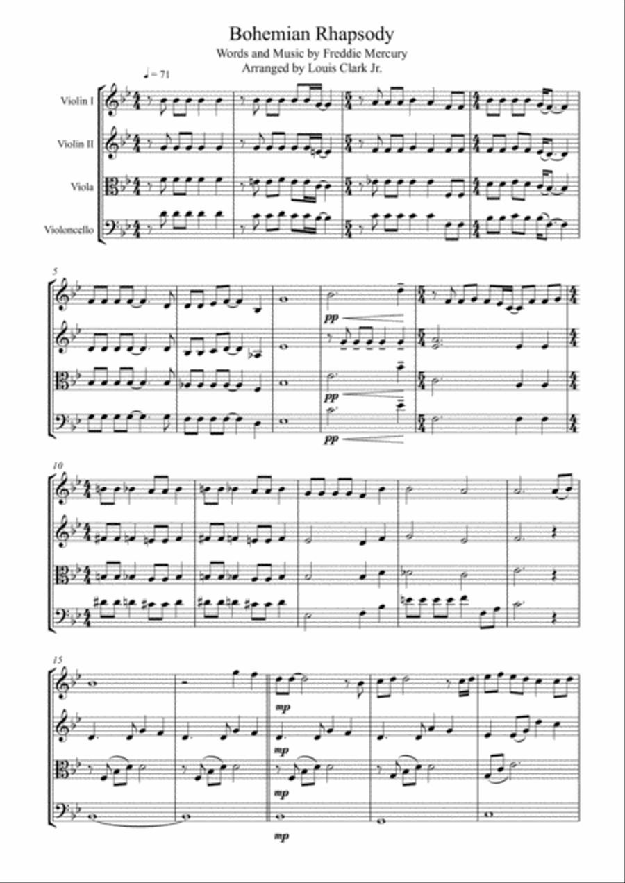 Bohemian Rhapsody String Quartet scores gallery preview page 1