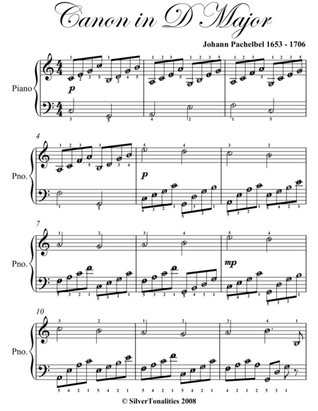 Canon in D Easy Piano Sheet Music