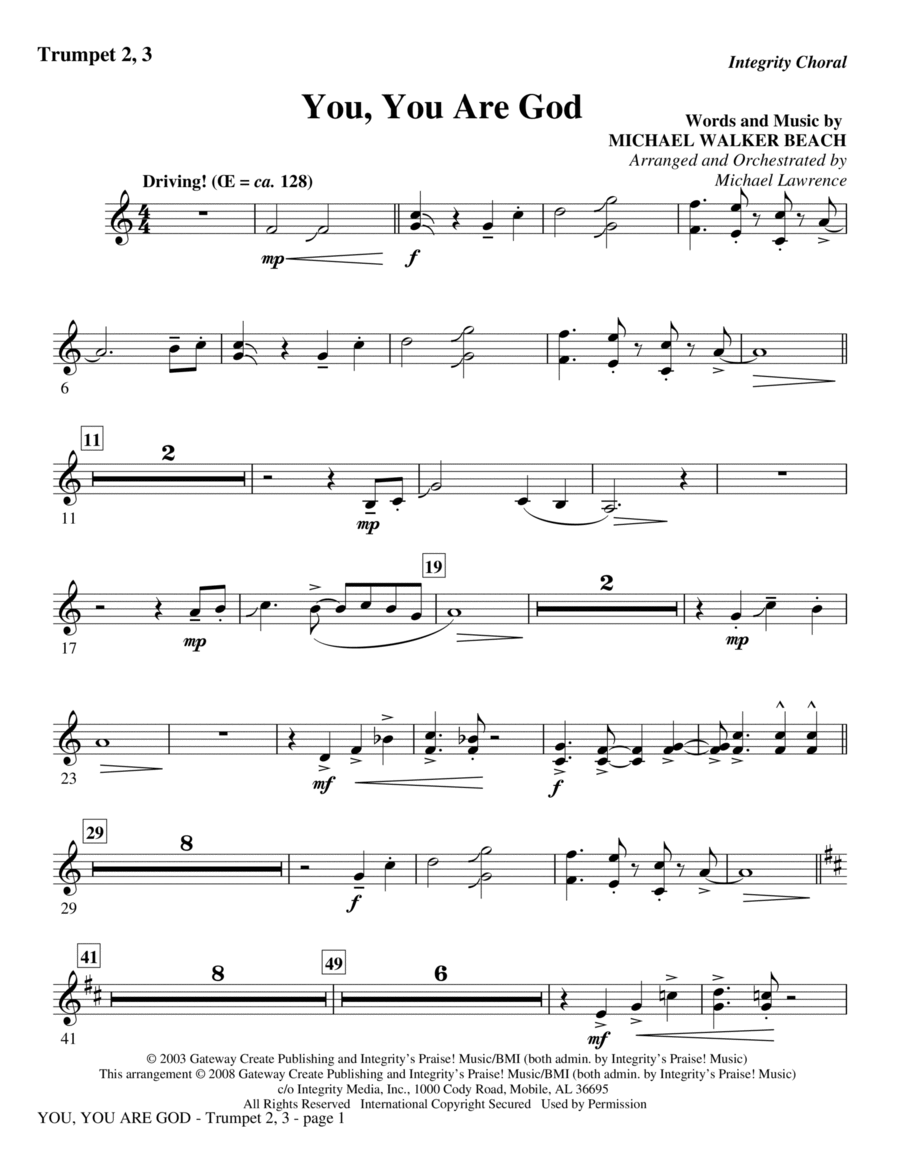 Book cover for You, You Are God - Trumpet 2 & 3