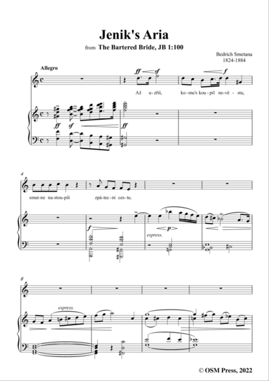 Smetana-Jenik's Aria,in a minor,from 'The Bartered Bride,JB 1:100' Voice Solo scores gallery preview page 3