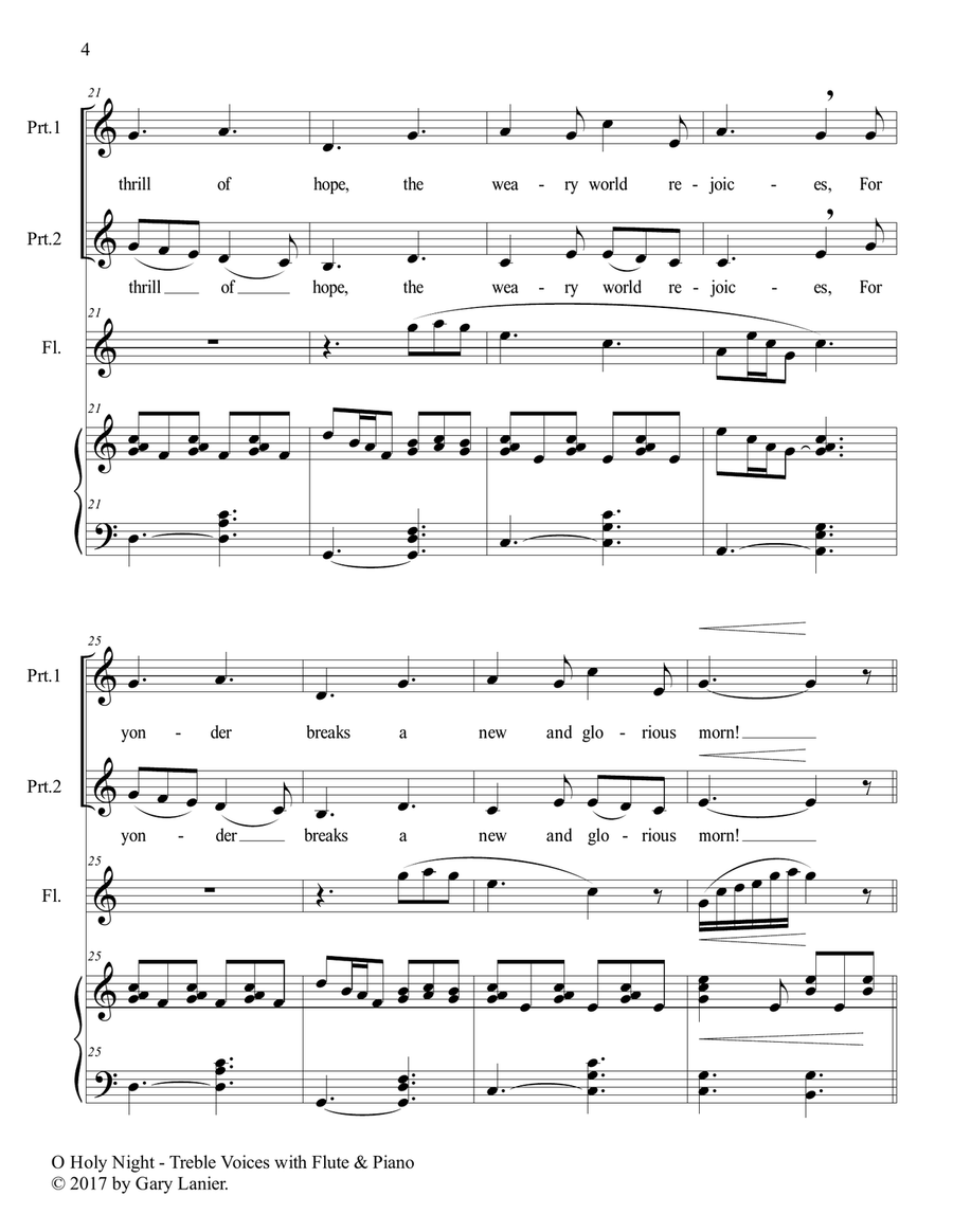 O HOLY NIGHT (Two-Part Choir for Treble Voices with Flute & Piano - Score & Parts included) 2-Part scores gallery preview page 5