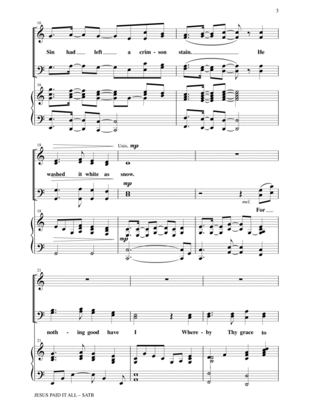 JESUS PAID IT ALL, SATB Choir with Piano, Contemporary Version (Score & Parts included) image number null
