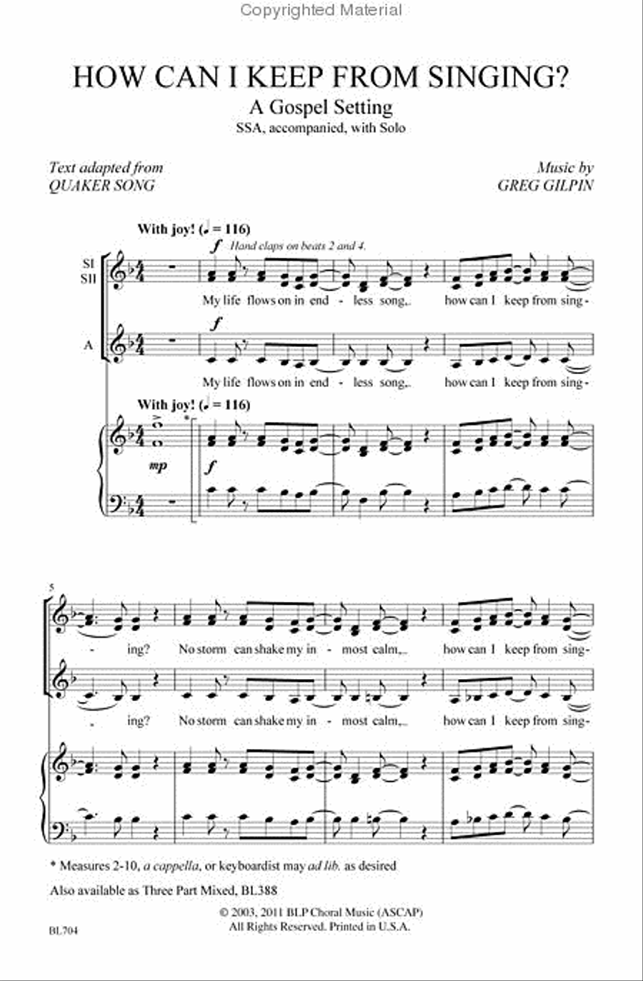 How Can I Keep From Singing? Choir scores gallery preview page 2