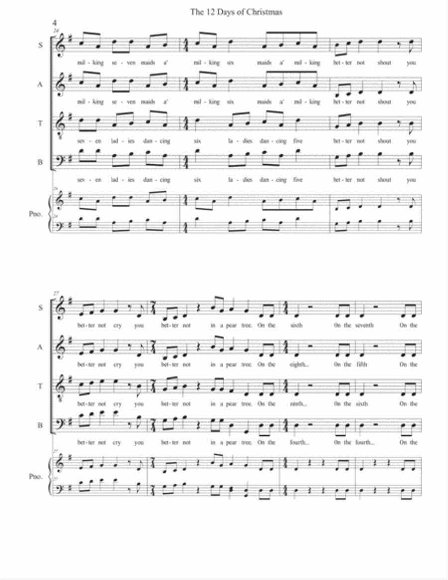 The 12 Days Of Christmas 4-Part scores gallery preview page 4