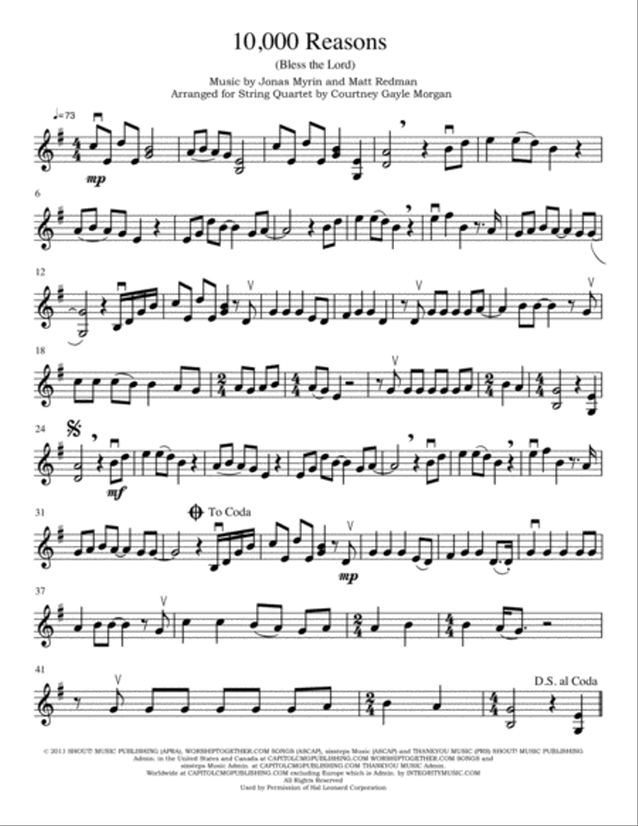 10,000 Reasons (Bless The Lord) String Quartet scores gallery preview page 2