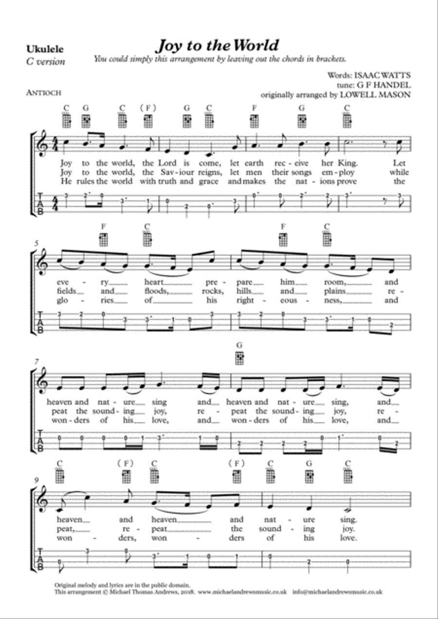 Joy to the World (for Ukulele with TAB) Ukulele scores gallery preview page 1