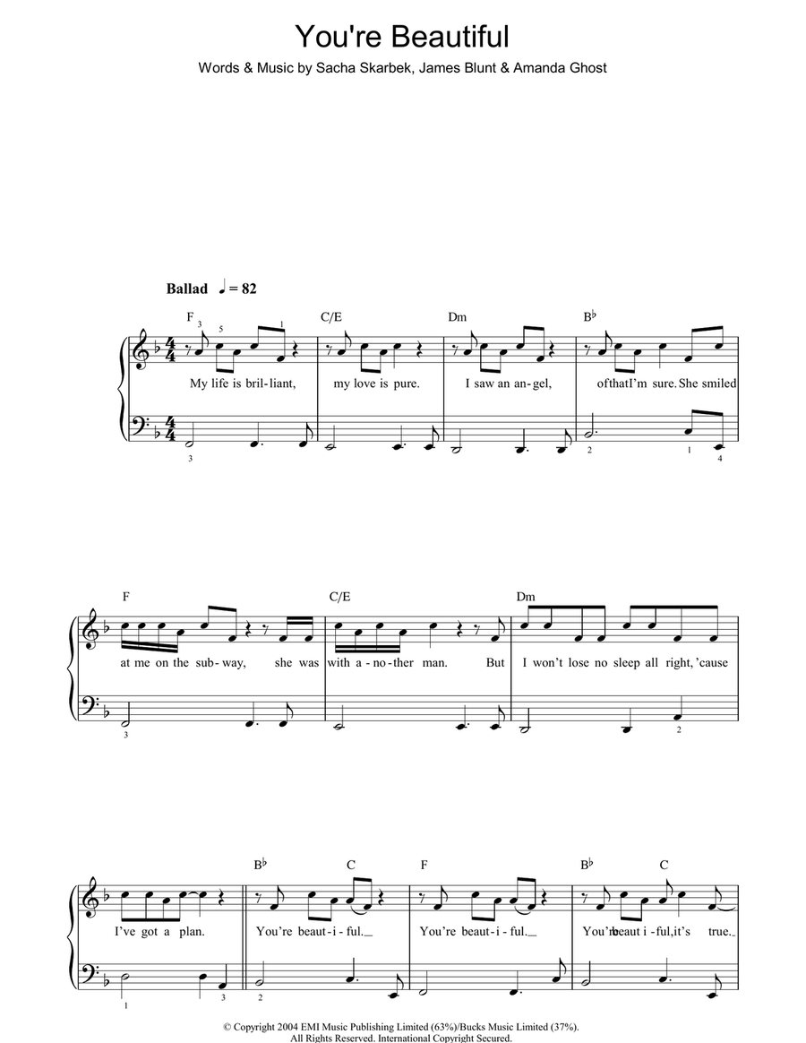 You're Beautiful You're Beautiful Piano, Vocal, Guitar scores gallery preview page 1
