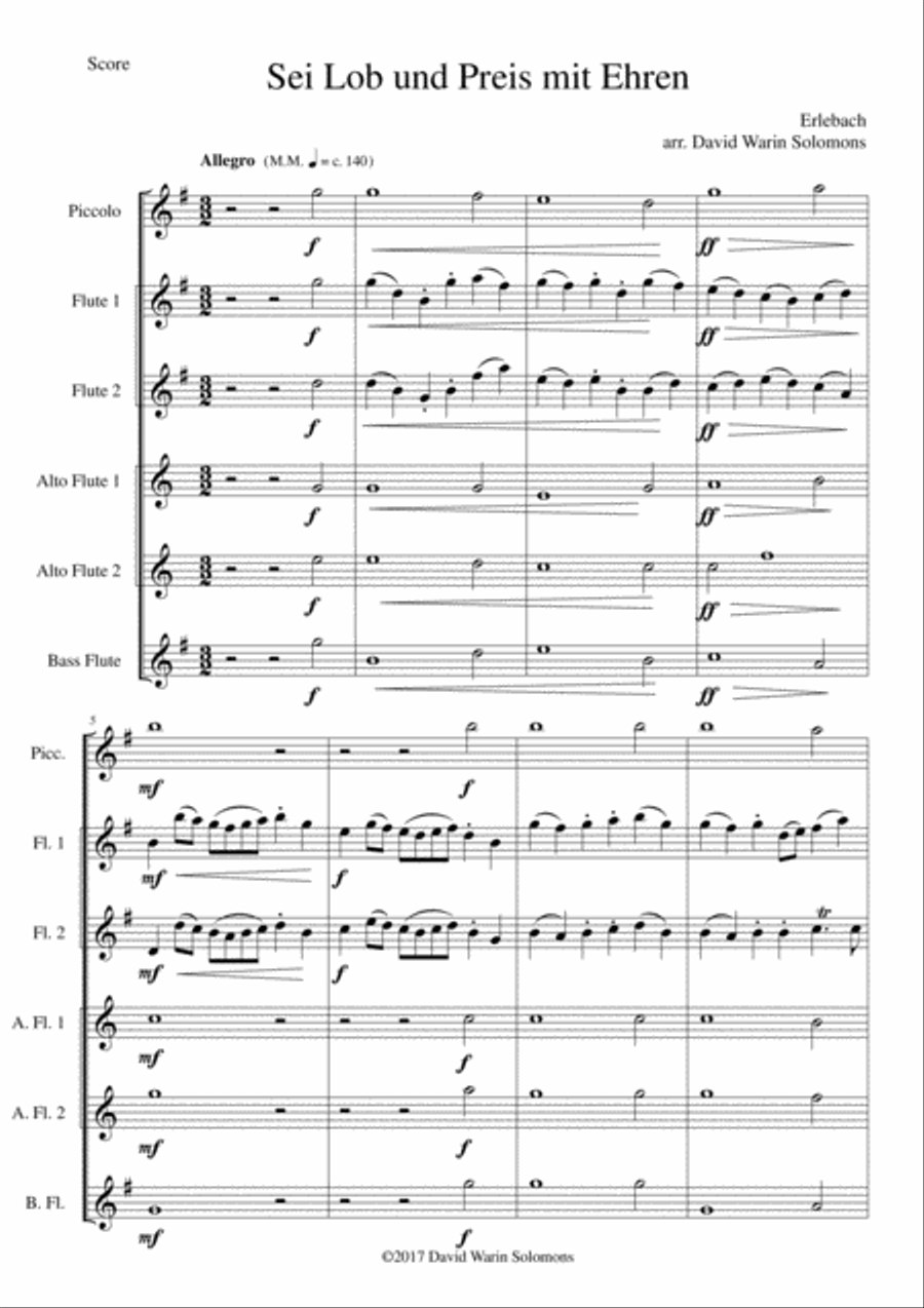 Sei Lob und Preis mit Ehren for flute sextet or flute choir Flute Choir scores gallery preview page 1