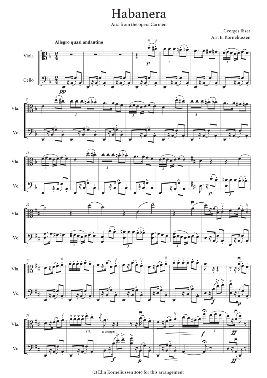 Habanera from Carmen for string duet (viola and cello) String Duet scores gallery preview page 1
