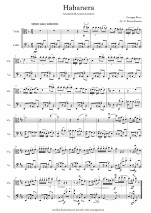 Habanera from Carmen for string duet (viola and cello)