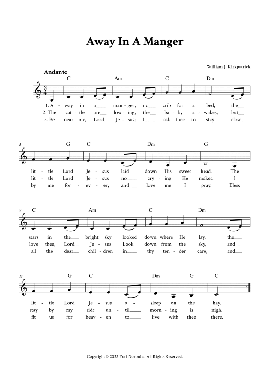 Away In A Manger - Lead Sheet (C Major) Easy Piano scores gallery preview page 1