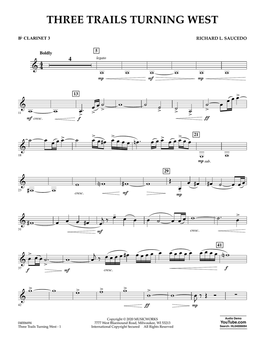 Three Trails Turning West - Bb Clarinet 3 Concert Band scores gallery preview page 1