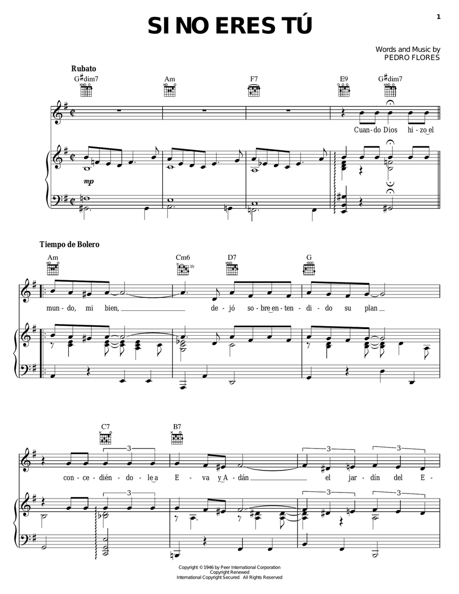 Si No Eres Tu Piano, Vocal, Guitar scores gallery preview page 1