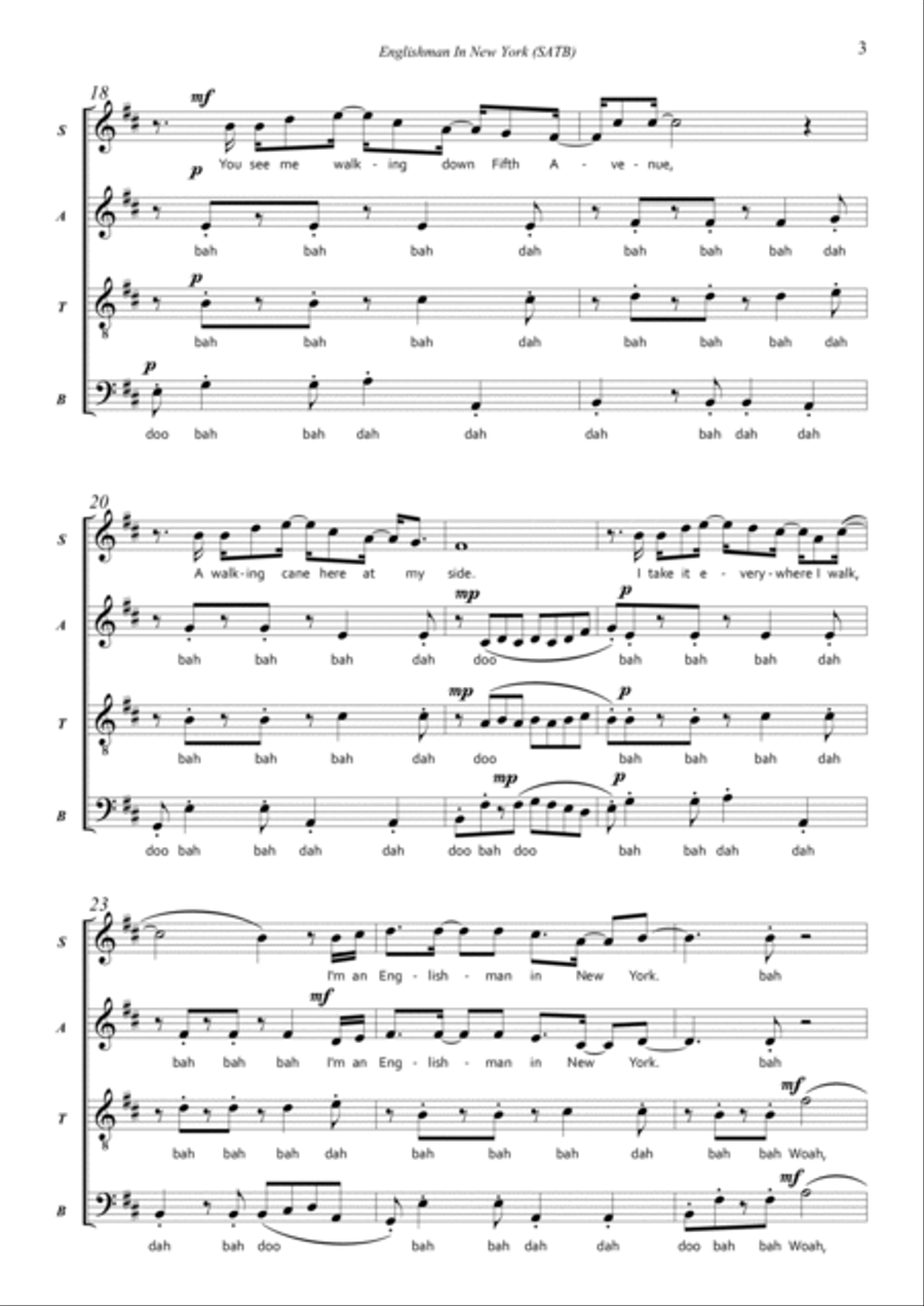 Englishman In New York 4-Part scores gallery preview page 3