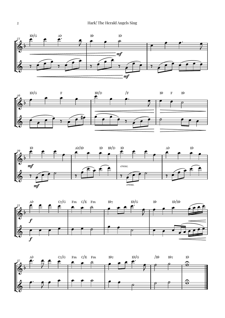 Hark! The Herald Angels Sing Duet Arrangement | Christmas Carol Sheet Music Woodwind Duet scores gallery preview page 2