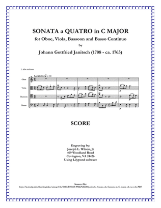 Book cover for Janitsch Sonata a Quatro in C Major for Oboe, Viola, Bassoon and Basso Continuo
