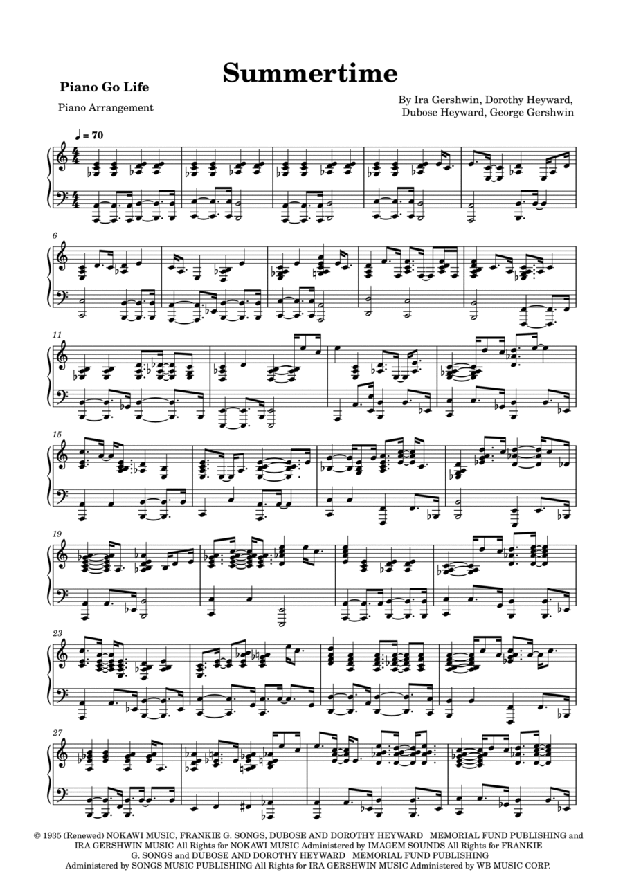 Summertime Piano Solo scores gallery preview page 1