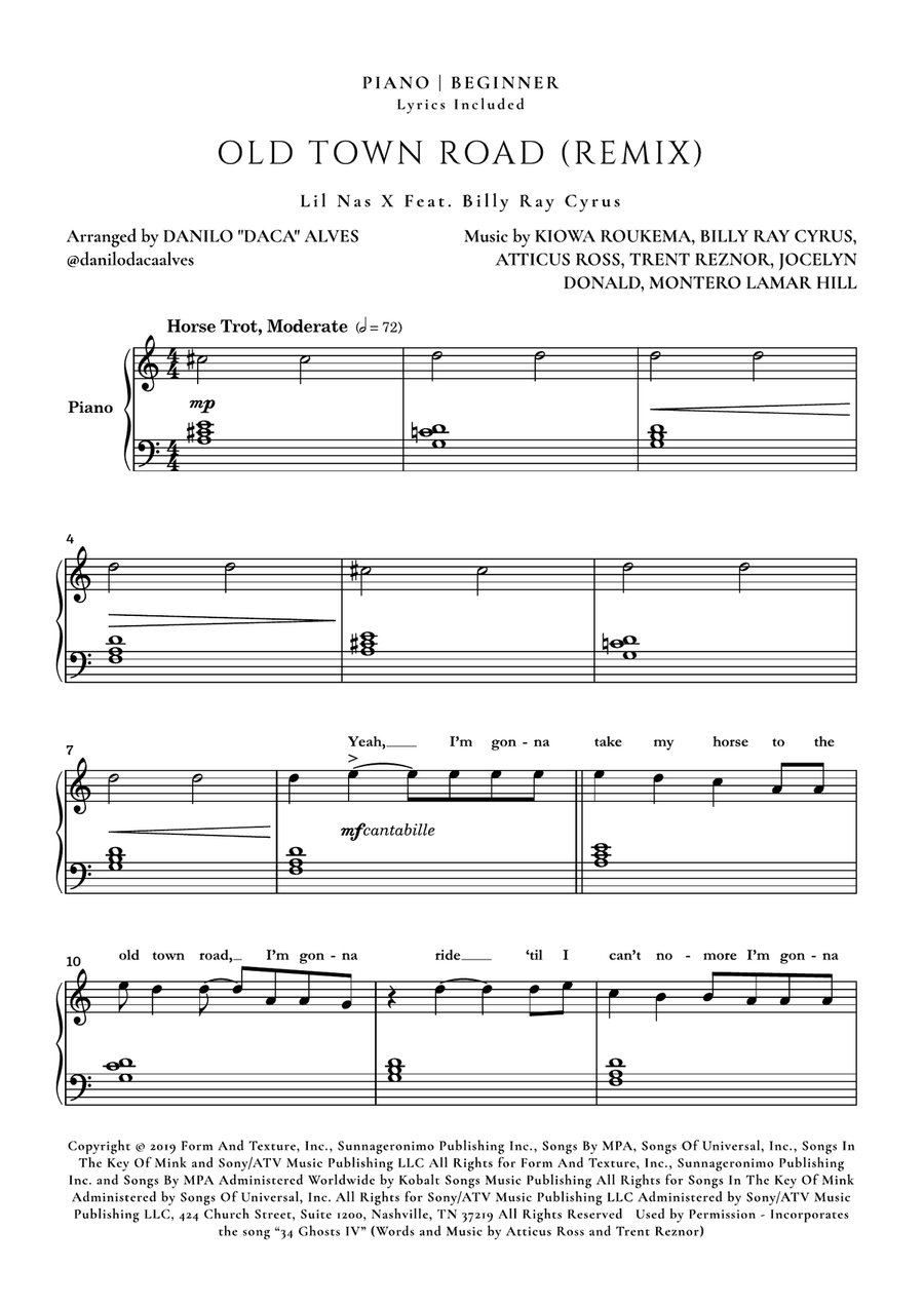 Old Town Road (remix) Easy Piano scores gallery preview page 1