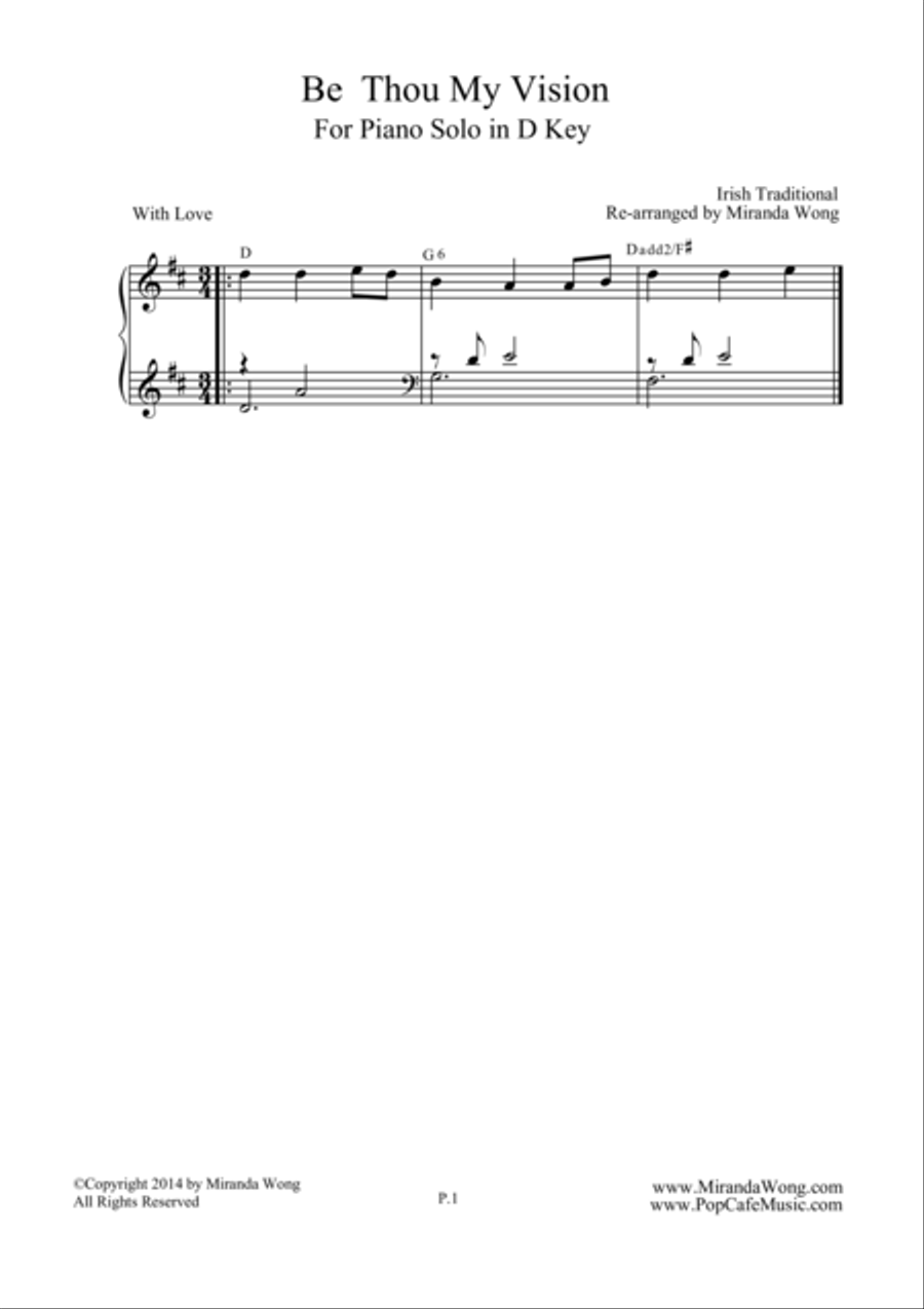 Be Thou My Vision - Piano Solo in D Key (Romantic Version) 4-Part scores gallery preview page 1