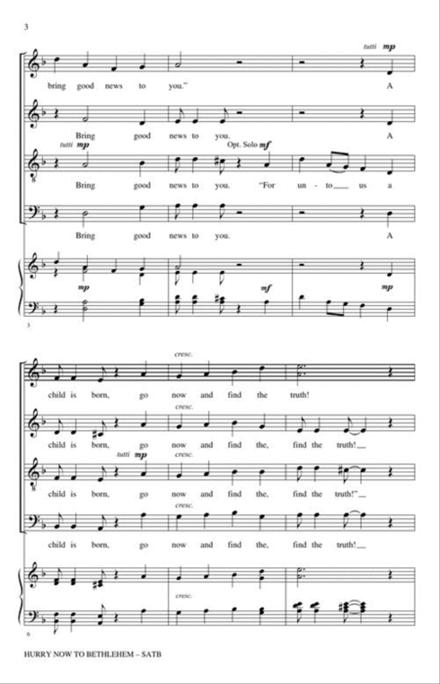 Hurry Now to Bethlehem 4-Part scores gallery preview page 4