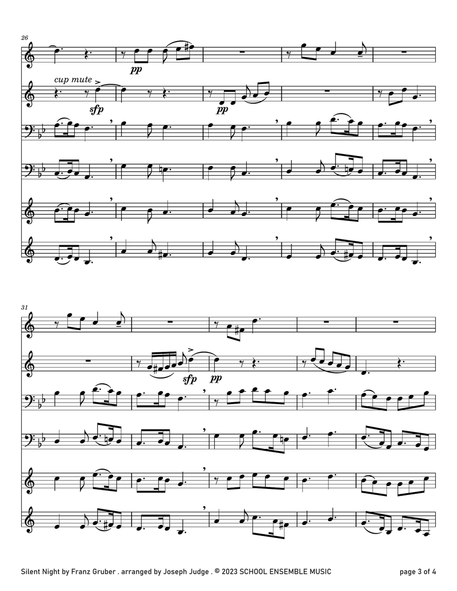 Silent Night for Brass Quartet in Schools Brass Quartet scores gallery preview page 3