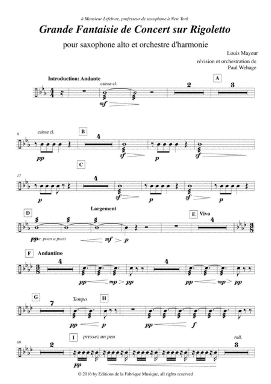 Louis Mayeur: Grande Fantaisie de Concert sur Rigoletto (de Verdi) for alto saxophone and concert b Concert Band scores gallery preview page 2