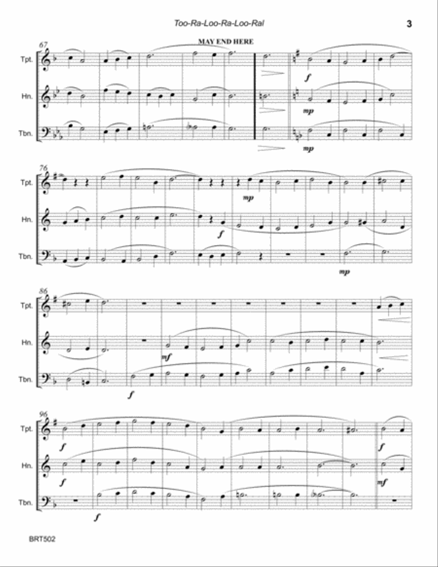 TOO RA LOO RA LOO RAL for BRASS TRIO (unaccompanied) Brass Trio scores gallery preview page 3