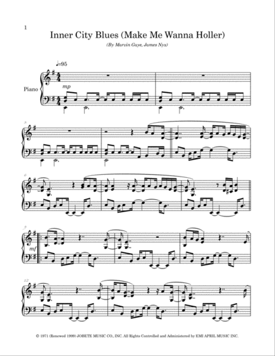 Inner City Blues (make Me Wanna Holler) Piano Solo scores gallery preview page 2