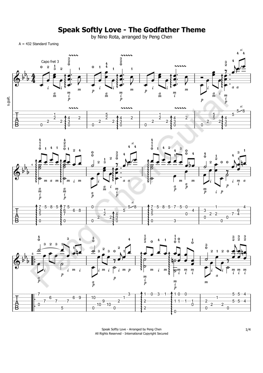 Speak Softly Love Speak Softly Love Electric Guitar scores gallery preview page 1
