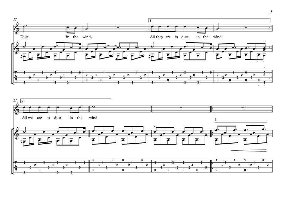 Dust In The Wind Classical Guitar scores gallery preview page 3