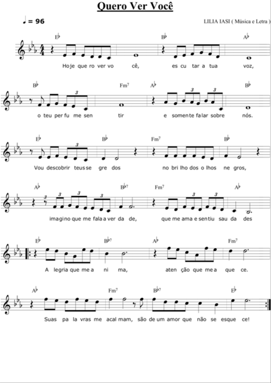 Quero Ver Você Piano, Vocal, Guitar scores gallery preview page 1