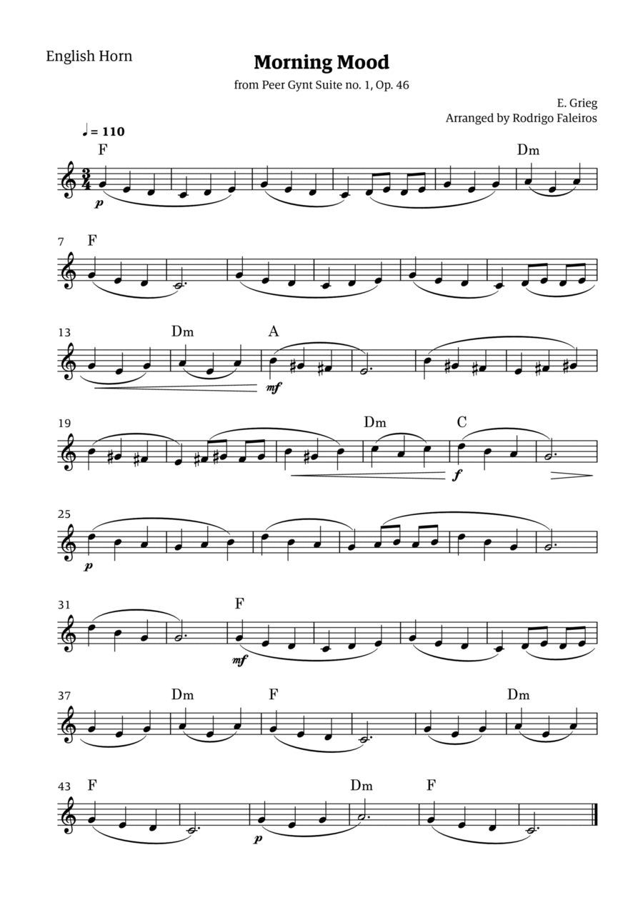 Morning Mood (solo english horn - level 3 - with chords) English Horn scores gallery preview page 1