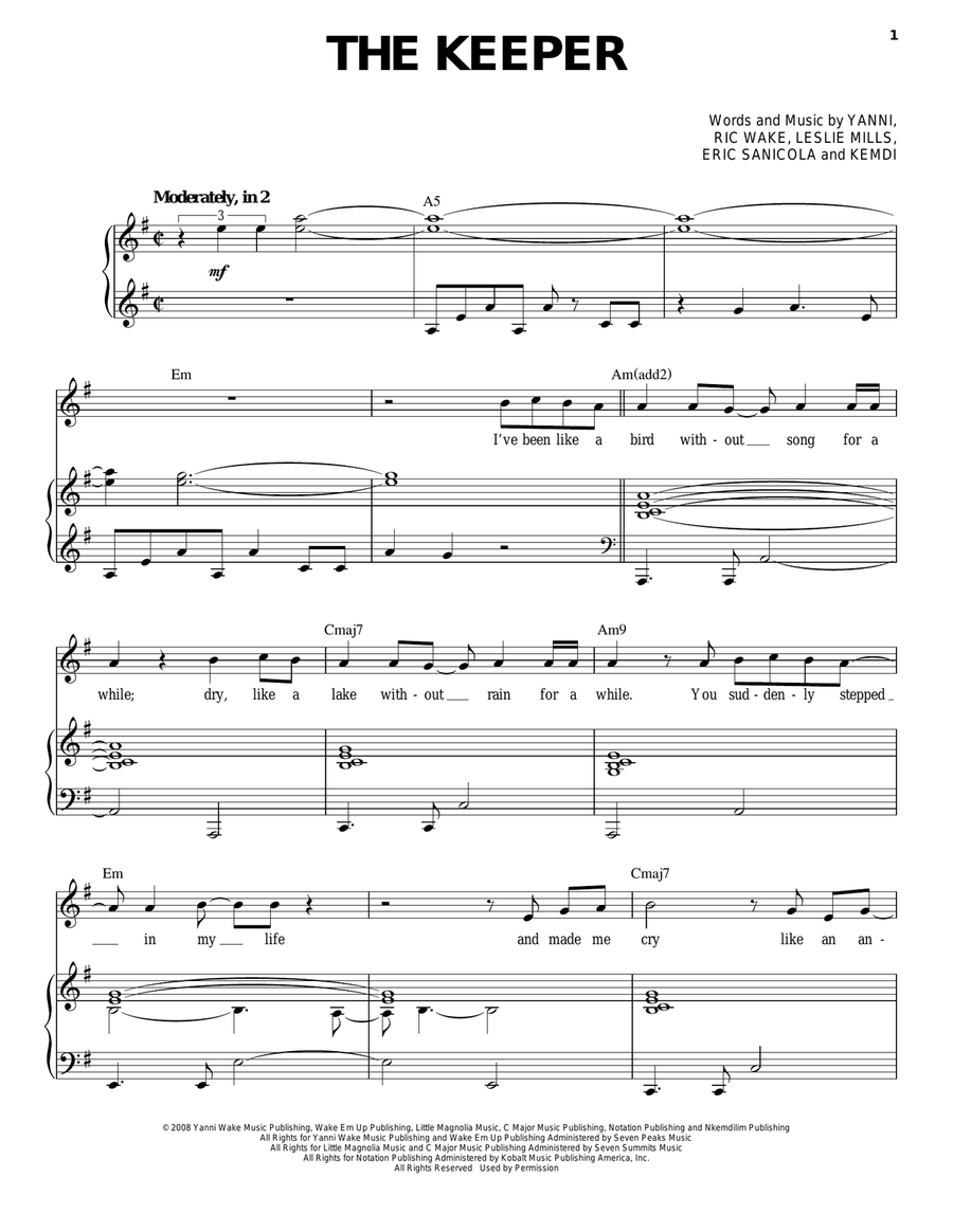 The Keeper Piano, Vocal, Guitar scores gallery preview page 1