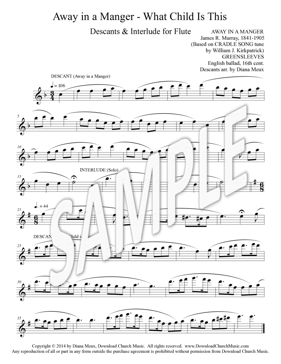 Away in a Manger and What Child Is This - Flute descants with interlude Flute Solo scores gallery preview page 1