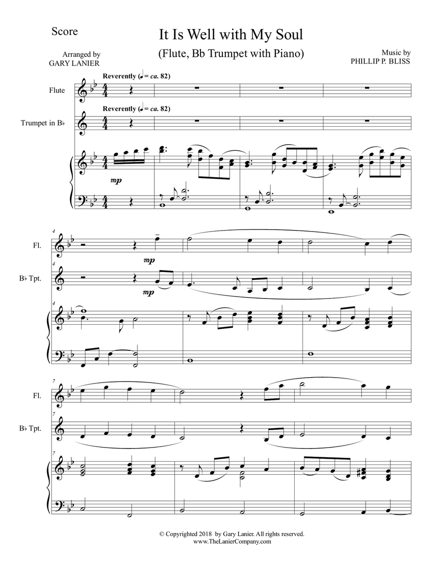IT IS WELL WITH MY SOUL (Trio - Flute & Bb Trumpet with Piano - Instrumental Parts Included) IT IS WELL WITH MY SOUL (Trio - Flute & Bb Trumpet with Piano - Instrumental Parts Included) Flute scores gallery preview page 2