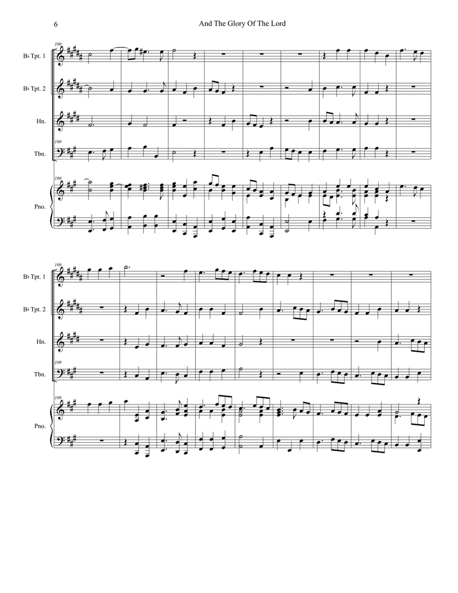 And The Glory Of The Lord (Brass Quartet and Piano) Brass Quartet scores gallery preview page 6