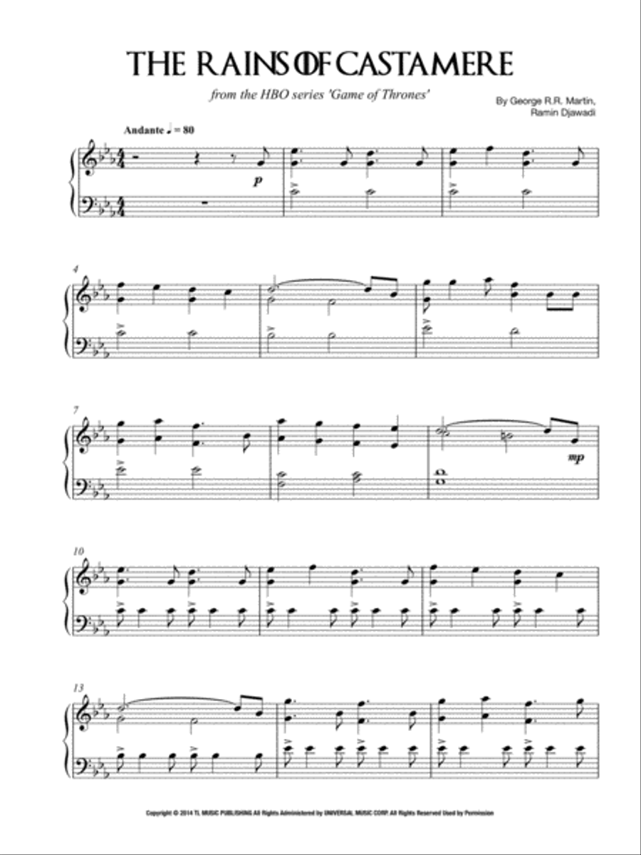The Rains Of Castamere The Rains Of Castamere Piano Solo scores gallery preview page 3