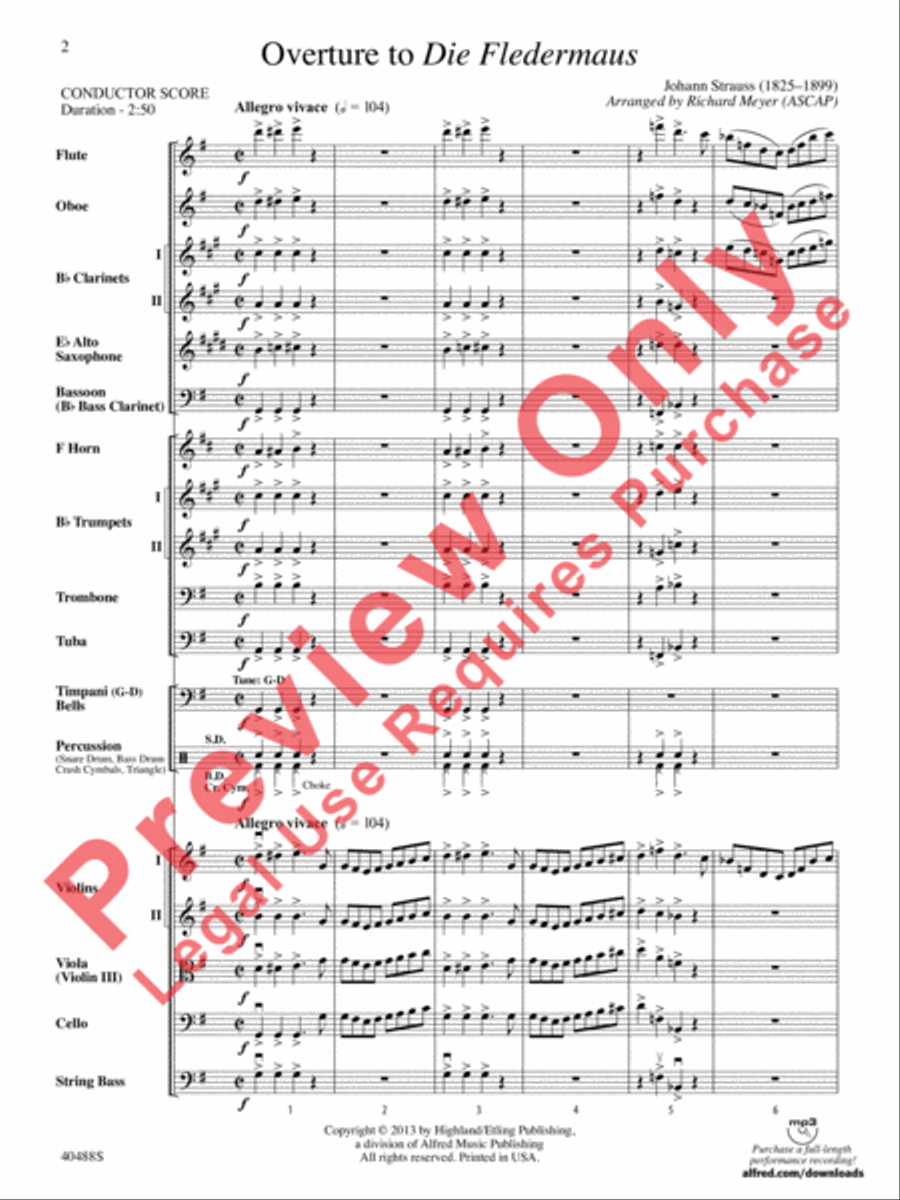 Overture to Die Fledermaus Full Orchestra scores gallery preview page 3