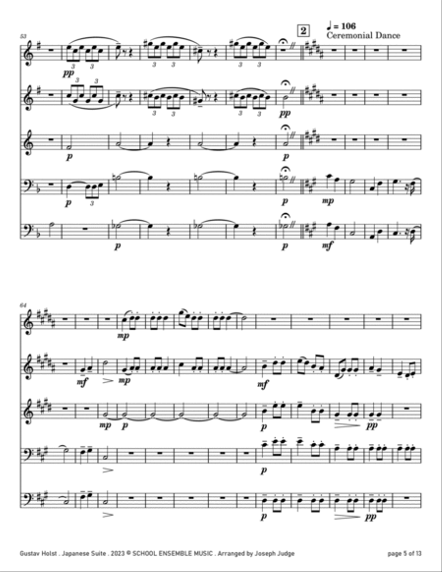 Japanese Suite by Holst for Brass Quintet in Schools Brass Quintet scores gallery preview page 5