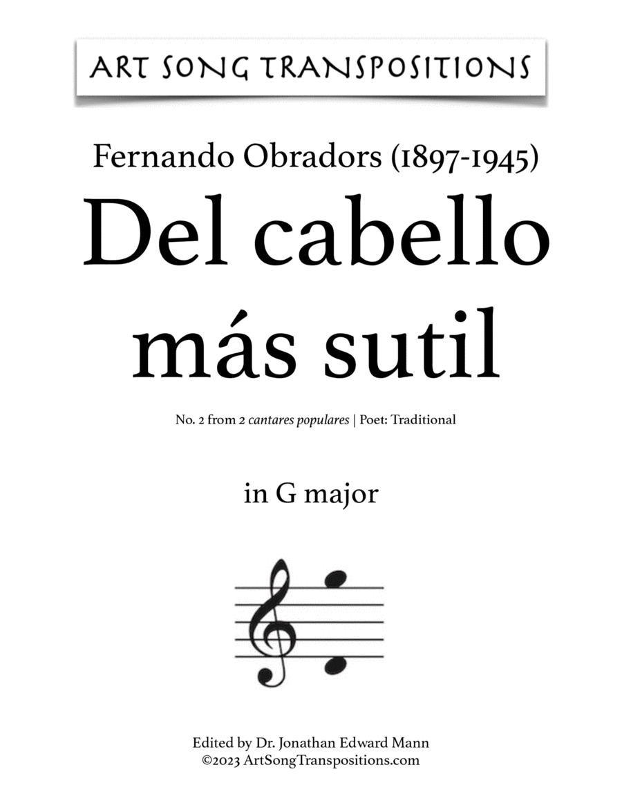OBRADORS: Del cabello más sutil (transposed to G major) Voice scores gallery preview page 1