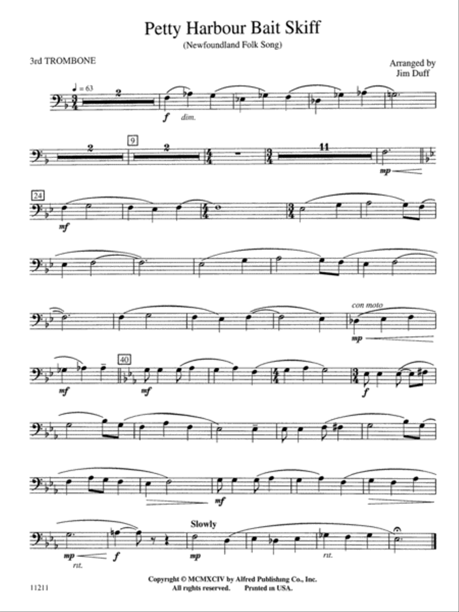Petty Harbour Bait Skiff: 3rd Trombone Concert Band scores gallery preview page 1