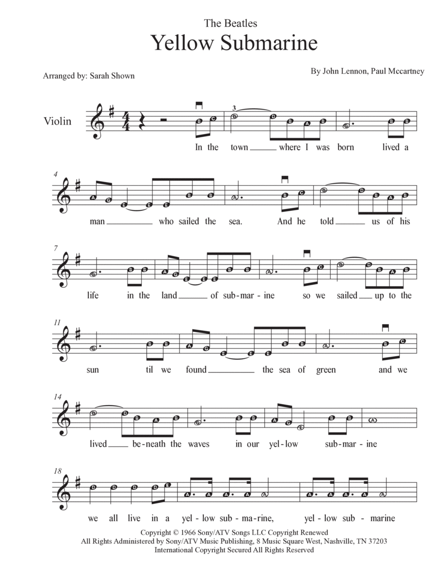 Yellow Submarine Violin Solo scores gallery preview page 1