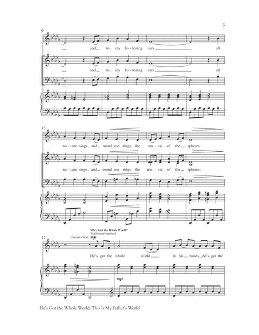 He's Got the Whole World with This Is My Father's World He's Got the Whole World with This Is My Father's World Unison Choir scores gallery preview page 4