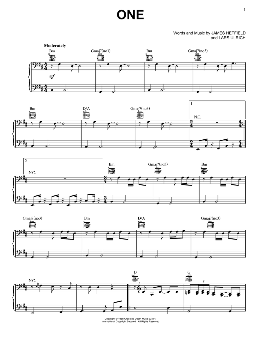 One Piano, Vocal, Guitar scores gallery preview page 1