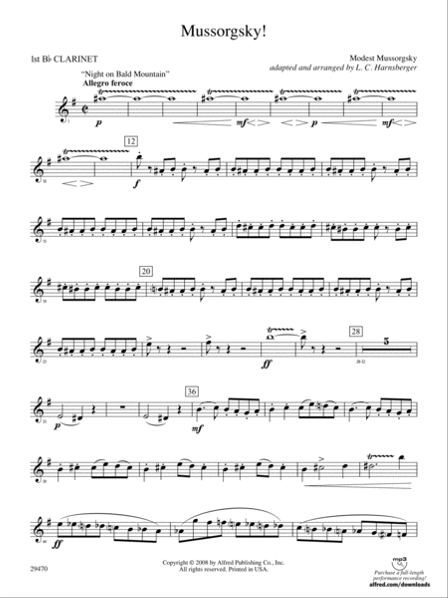 Mussorgsky!: 1st B-flat Clarinet Concert Band scores gallery preview page 1