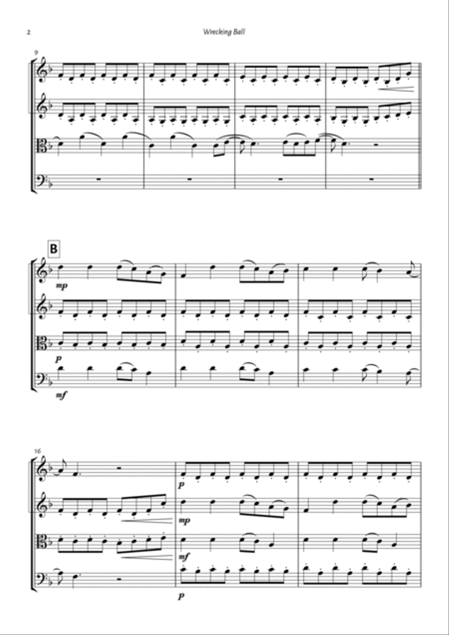 Wrecking Ball String Quartet scores gallery preview page 2