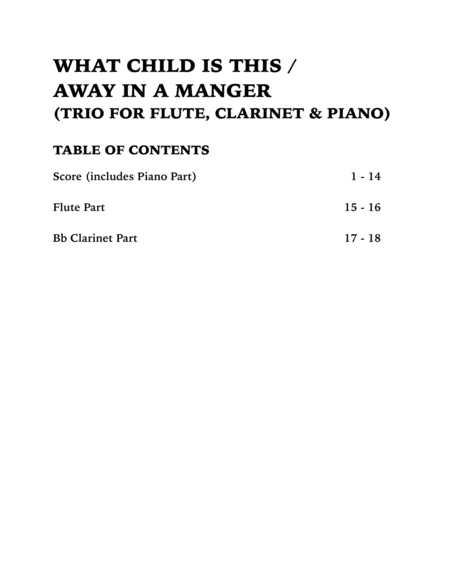Christmas Medley (What Child is This / Away in a Manger): Trio for Flute, Clarinet and Piano image number null